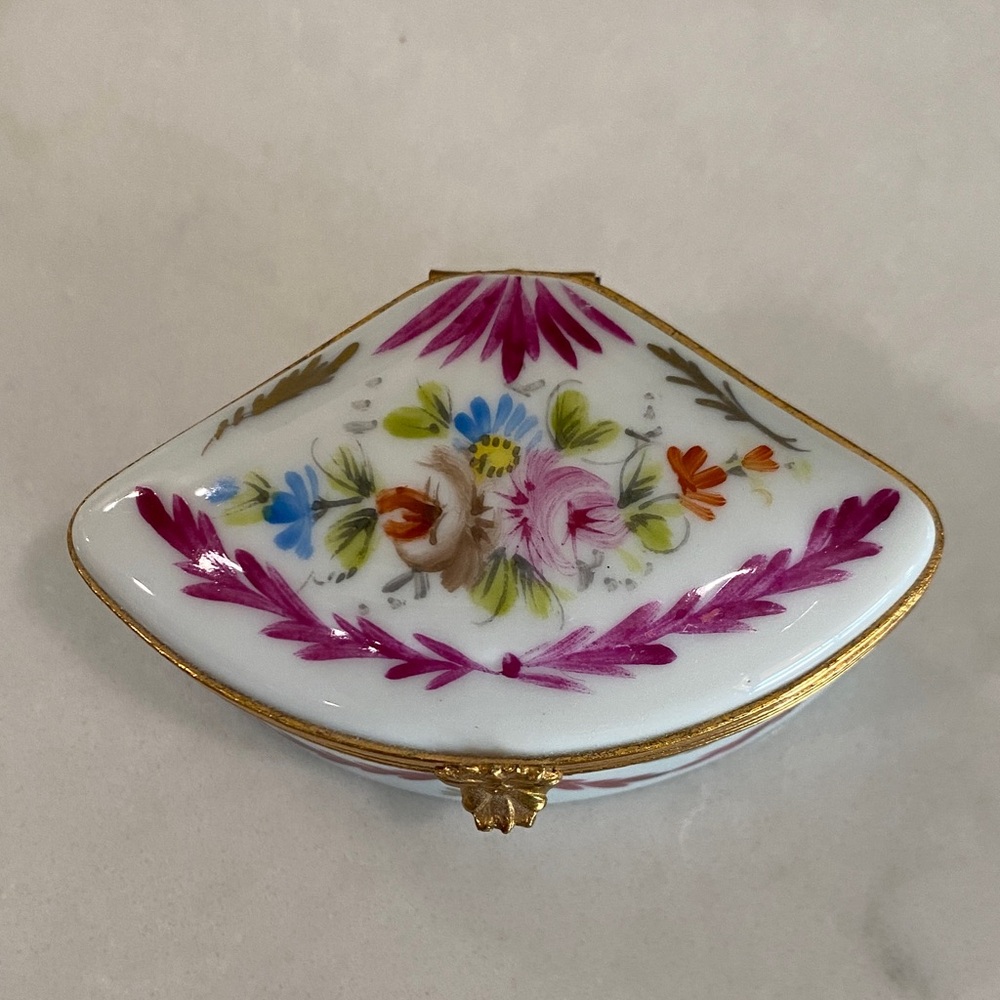 Floral Limoges Porcelain Trinket Box with Gold Accents
